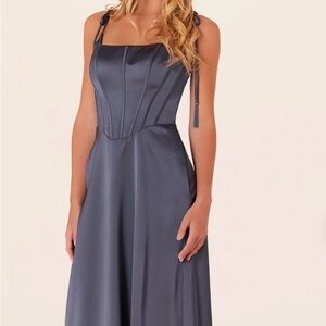 Mori Lee Strapless Charcoal Dress